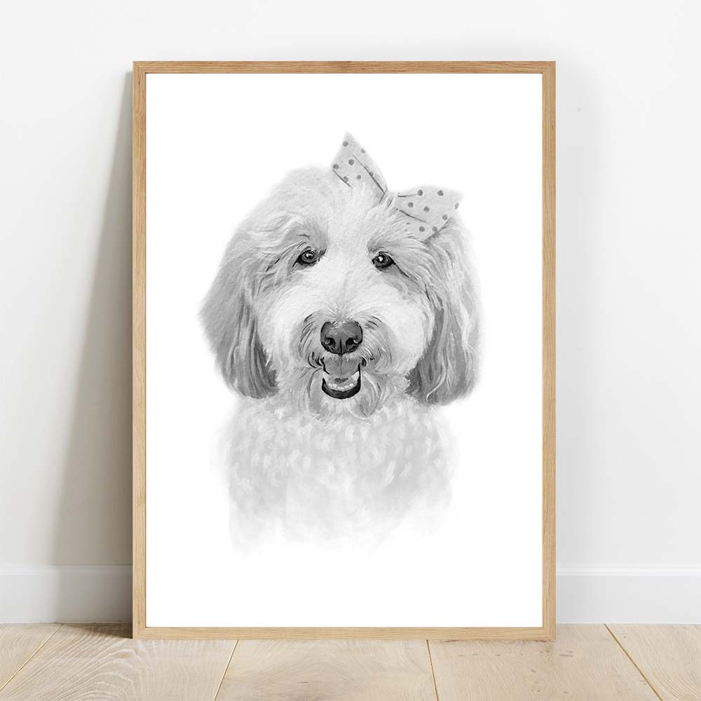 Personalized Dog Portrait From Photo 100% Watercolor Black&White Hand Painting