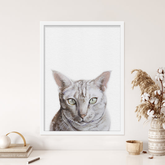 Custom Cat Portrait From Photo 100% Watercolor Hand Painting Peekaboo