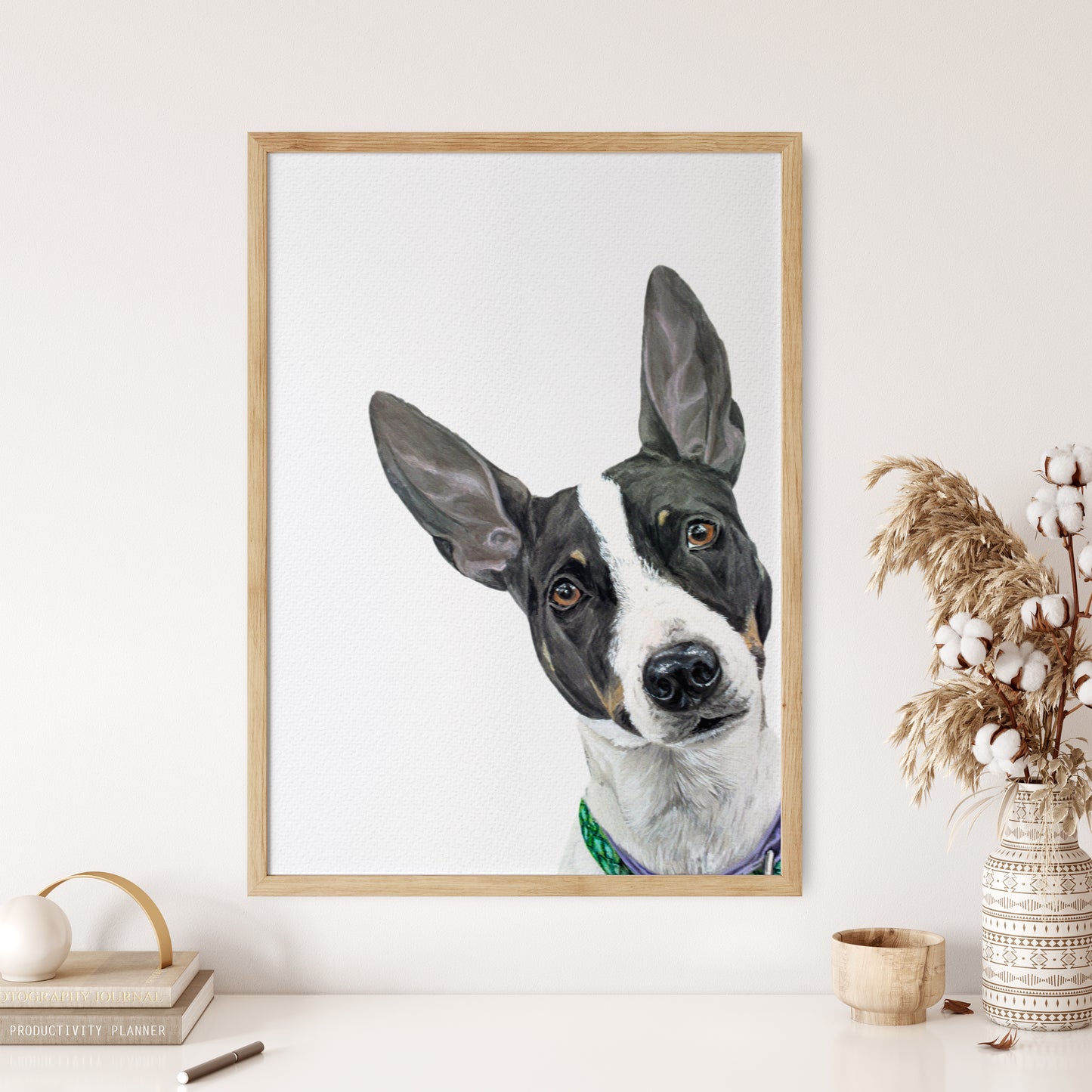 Corner Peekaboo Custom Dog Portrait From Photo 100% Watercolor Hand Painted